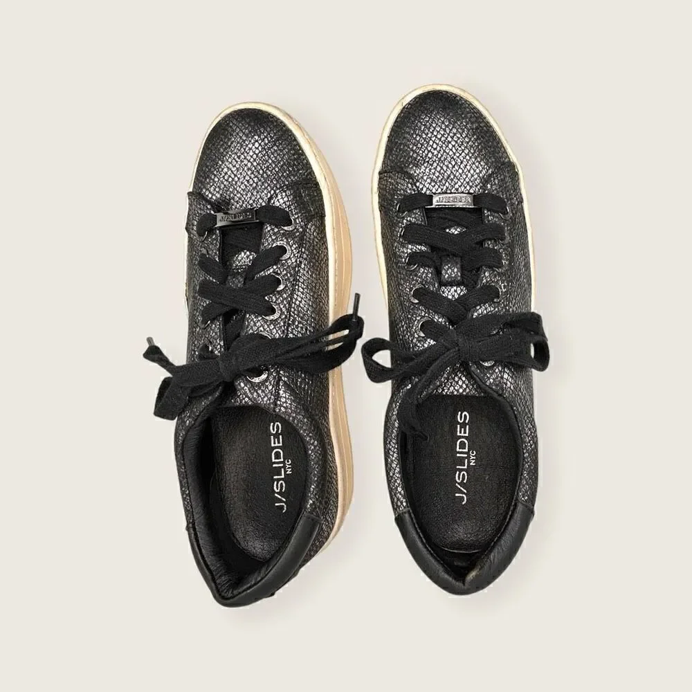 J/ Slides nyc metallic snakeskin platform sneakers women’s size 7.5 black